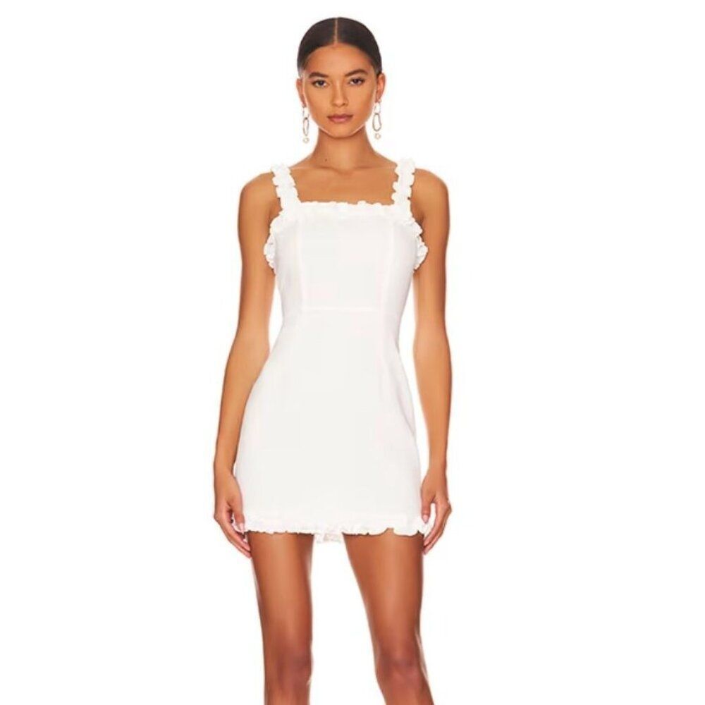 superdown Arabella Ruffle Mini Dress, Medium, White, 100% polyester